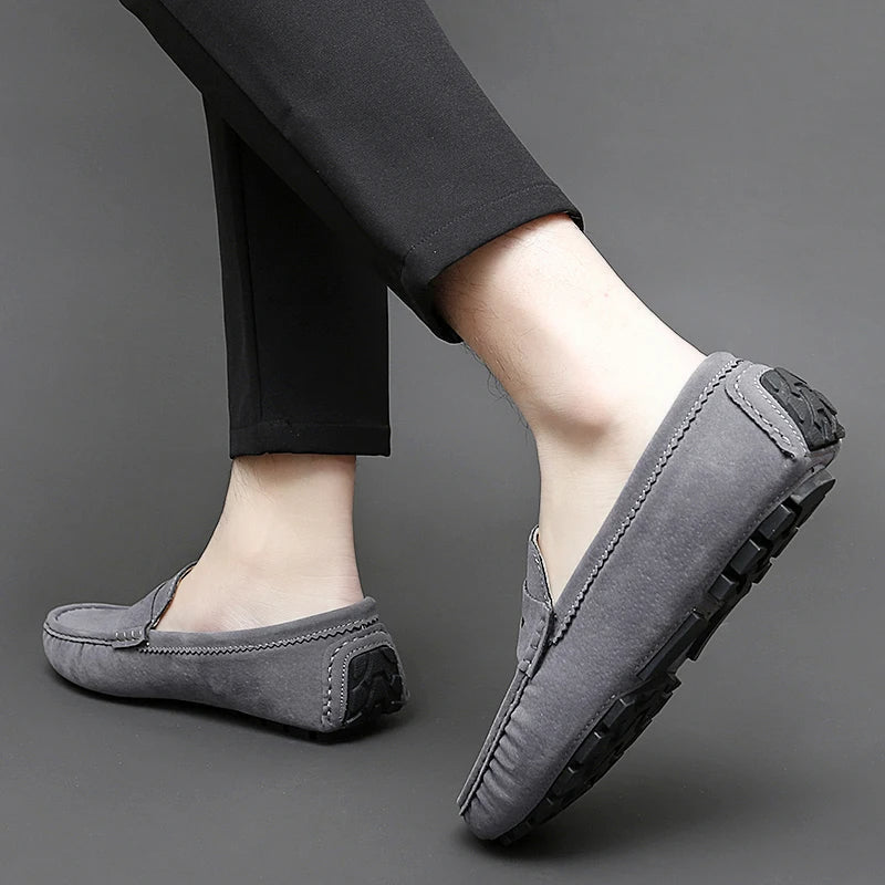 Anton-Josef | Dunkelblaue Bootsschuh-Loafer in Veloursoptik