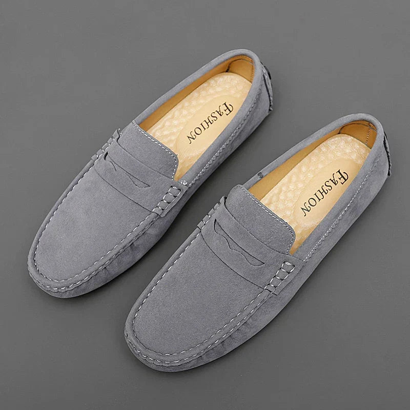 Anton-Josef | Dunkelblaue Bootsschuh-Loafer in Veloursoptik