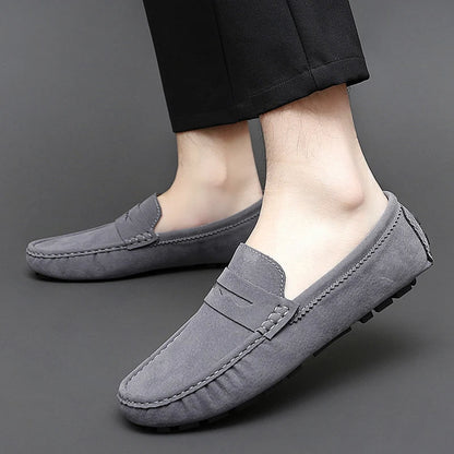 Anton-Josef | Dunkelblaue Bootsschuh-Loafer in Veloursoptik