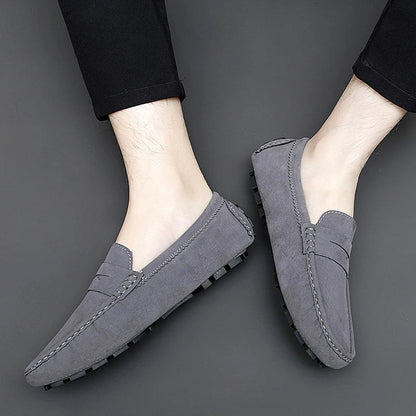 Anton-Josef | Dunkelblaue Bootsschuh-Loafer in Veloursoptik