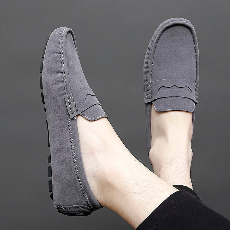 Anton-Josef | Dunkelblaue Bootsschuh-Loafer in Veloursoptik