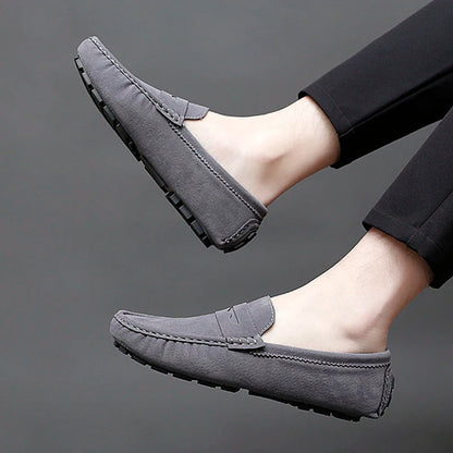 Anton-Josef | Dunkelblaue Bootsschuh-Loafer in Veloursoptik