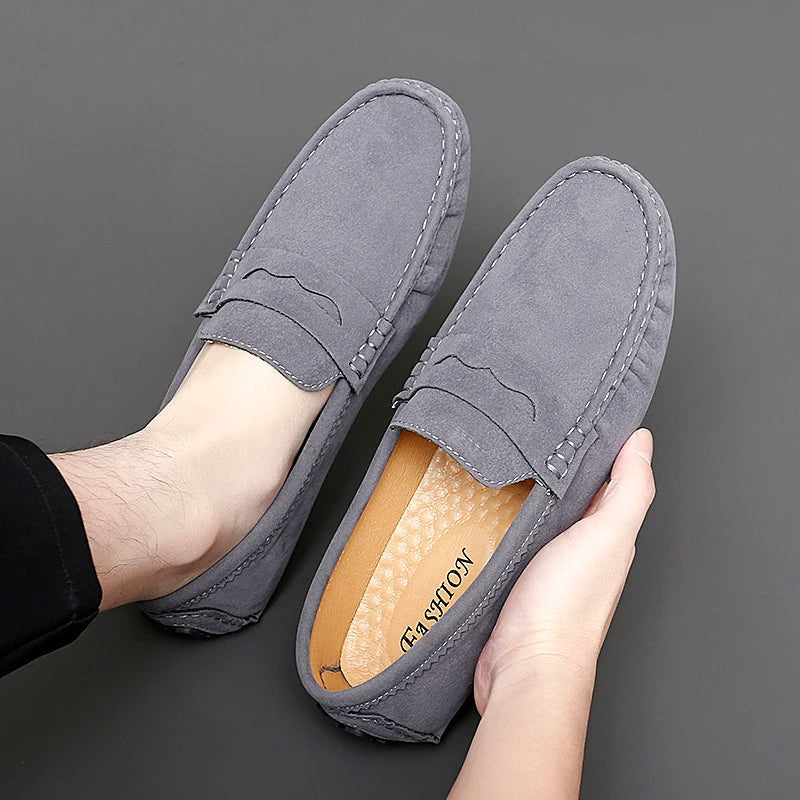 Anton-Josef | Dunkelblaue Bootsschuh-Loafer in Veloursoptik