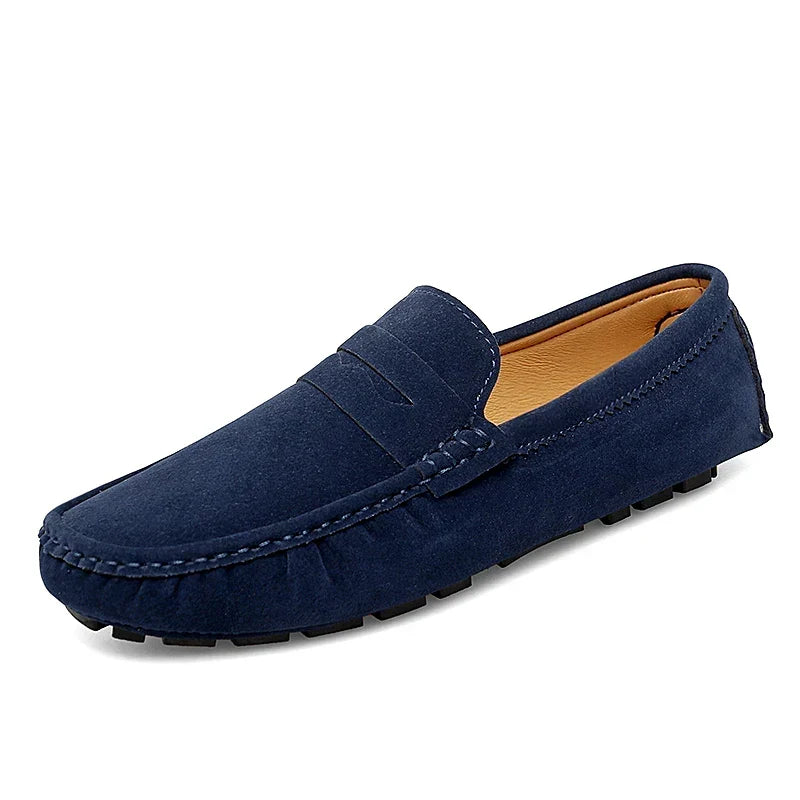 Anton-Josef | Dunkelblaue Bootsschuh-Loafer in Veloursoptik
