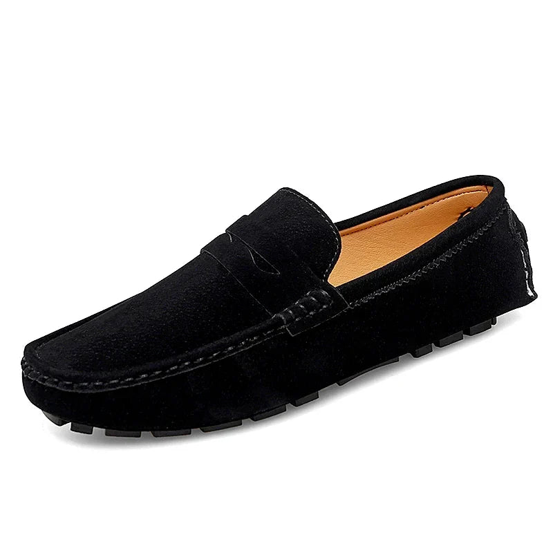 Anton-Josef | Dunkelblaue Bootsschuh-Loafer in Veloursoptik