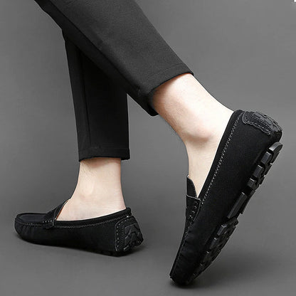 Anton-Josef | Dunkelblaue Bootsschuh-Loafer in Veloursoptik