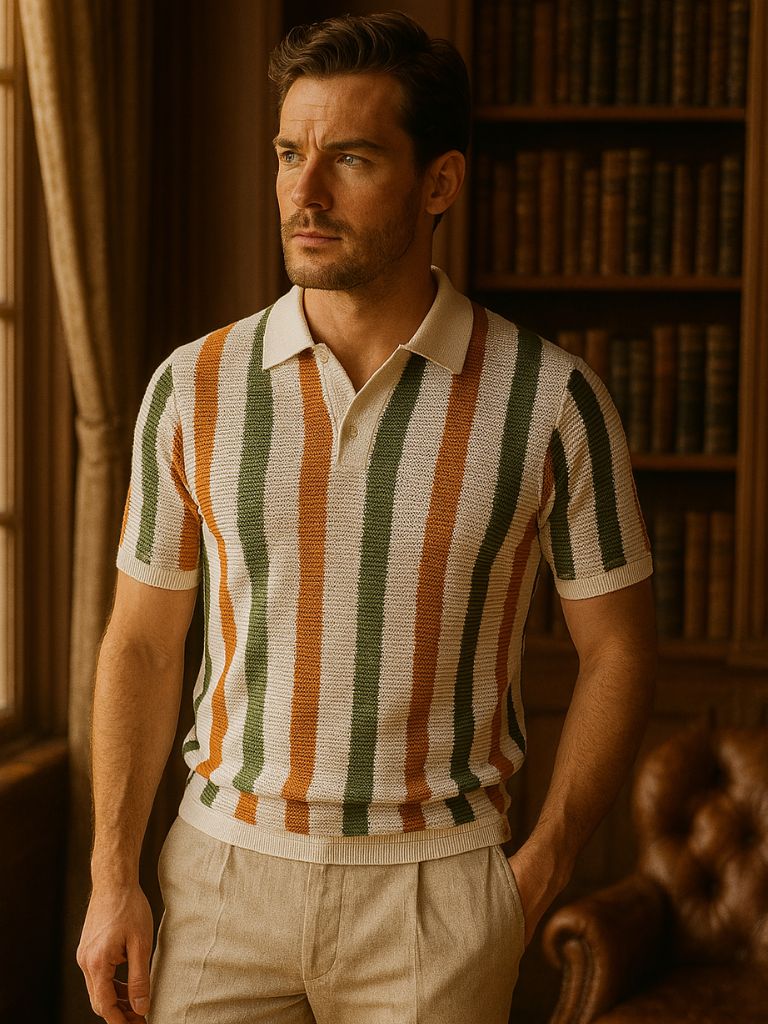 Karl-Heinz | Gestreiftes Strick-Poloshirt mit offenem Kragen