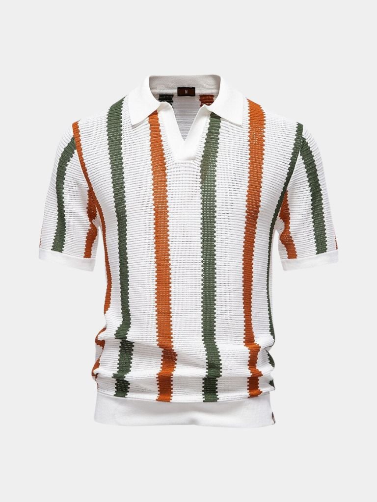 Karl-Heinz | Gestreiftes Strick-Poloshirt mit offenem Kragen