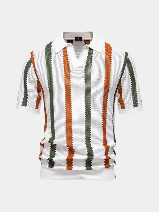 Karl-Heinz | Gestreiftes Strick-Poloshirt mit offenem Kragen