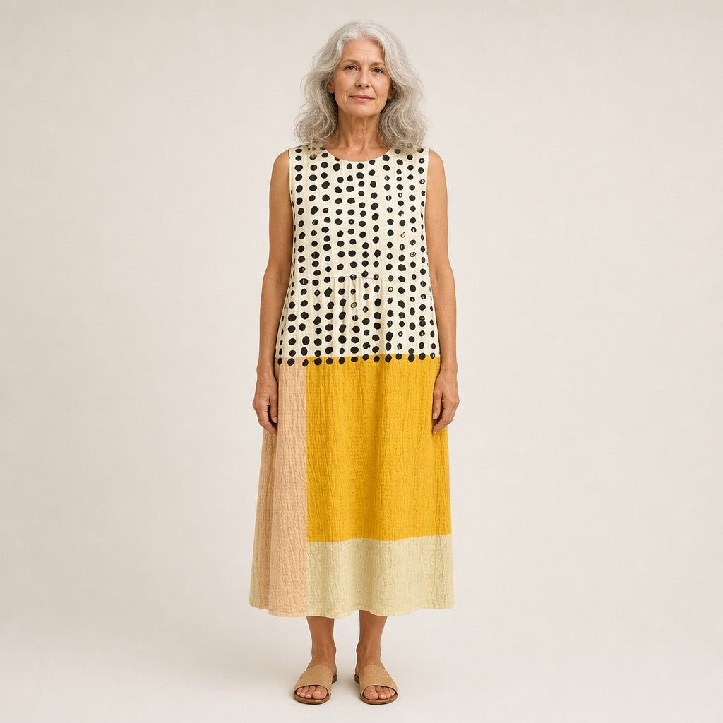 Selma | Ärmelloses Sommerkleid mit Punkten und Farbfeldern