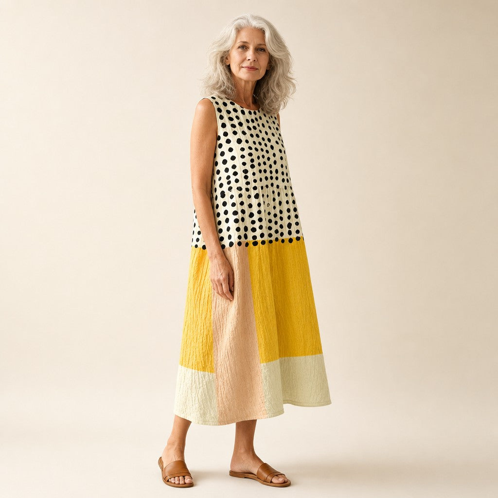 Selma | Ärmelloses Sommerkleid mit Punkten und Farbfeldern