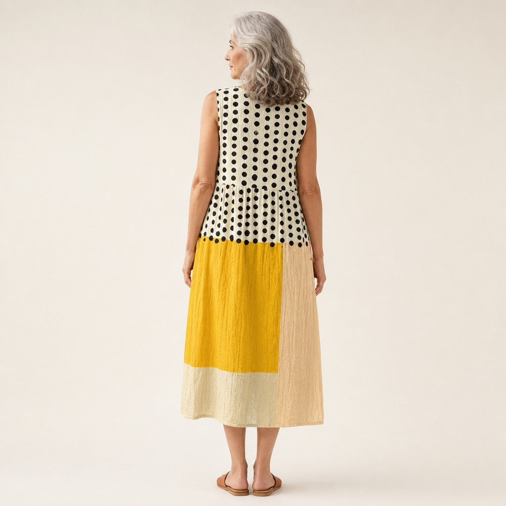 Selma | Ärmelloses Sommerkleid mit Punkten und Farbfeldern