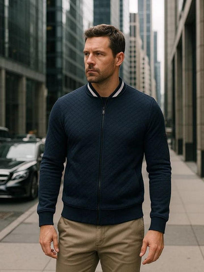 Theo | Dunkelblaue Struktur-Bomberjacke