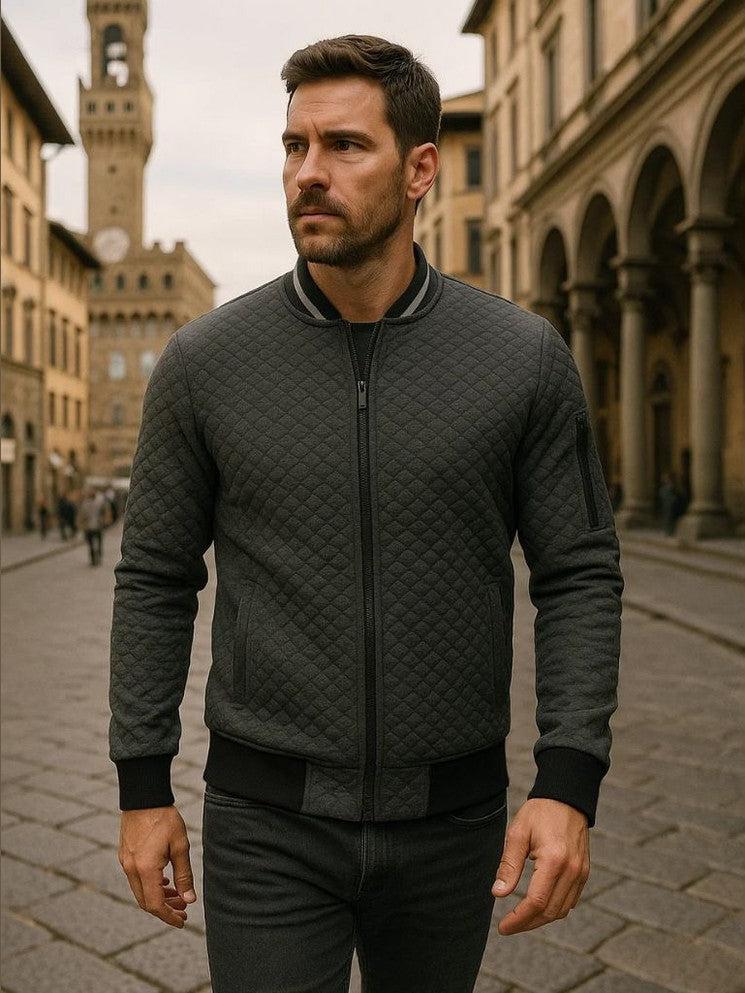 Theo | Dunkelblaue Struktur-Bomberjacke
