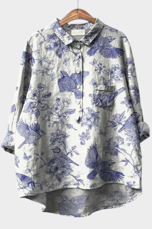 Thea | Bluse mit blauem Naturmuster