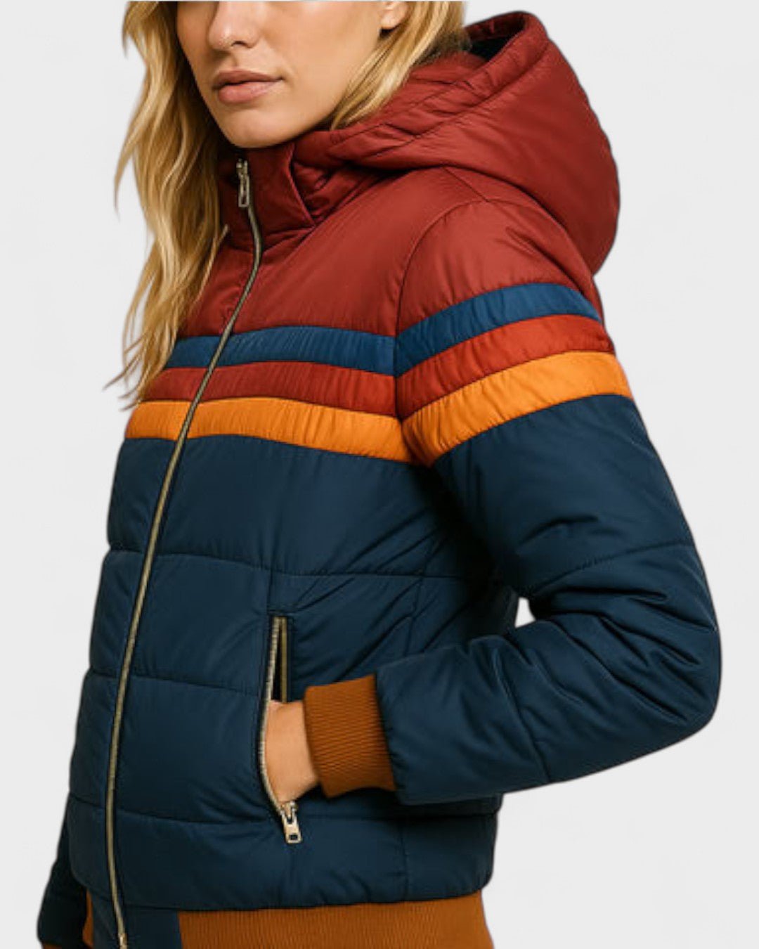Thea | Schwarze Steppjacke mit bunten Streifen