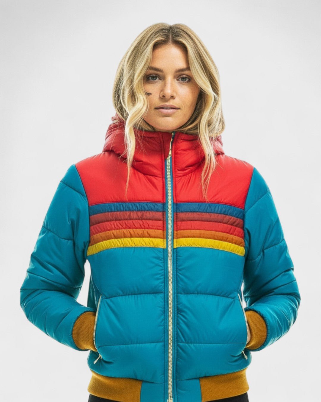Thea | Schwarze Steppjacke mit bunten Streifen