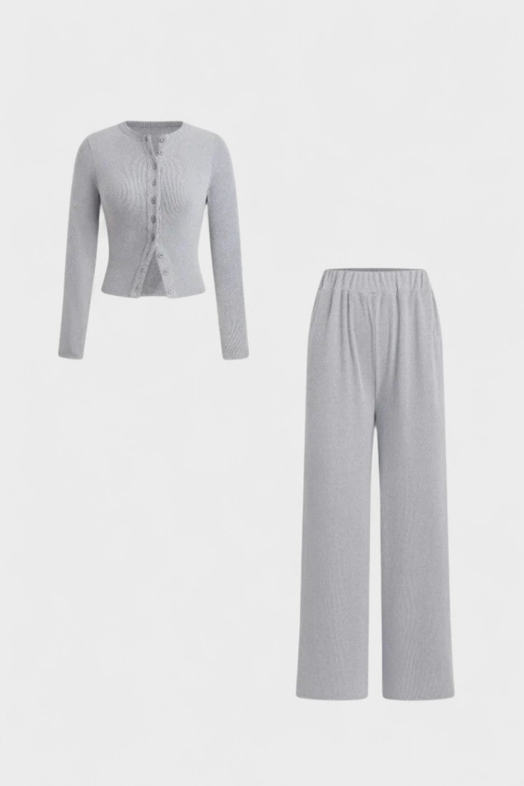 Tia | Strickjacke & weite Hose Set