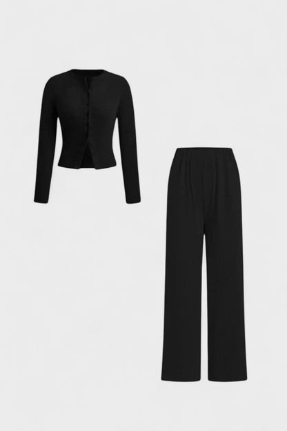 Tia | Strickjacke & weite Hose Set