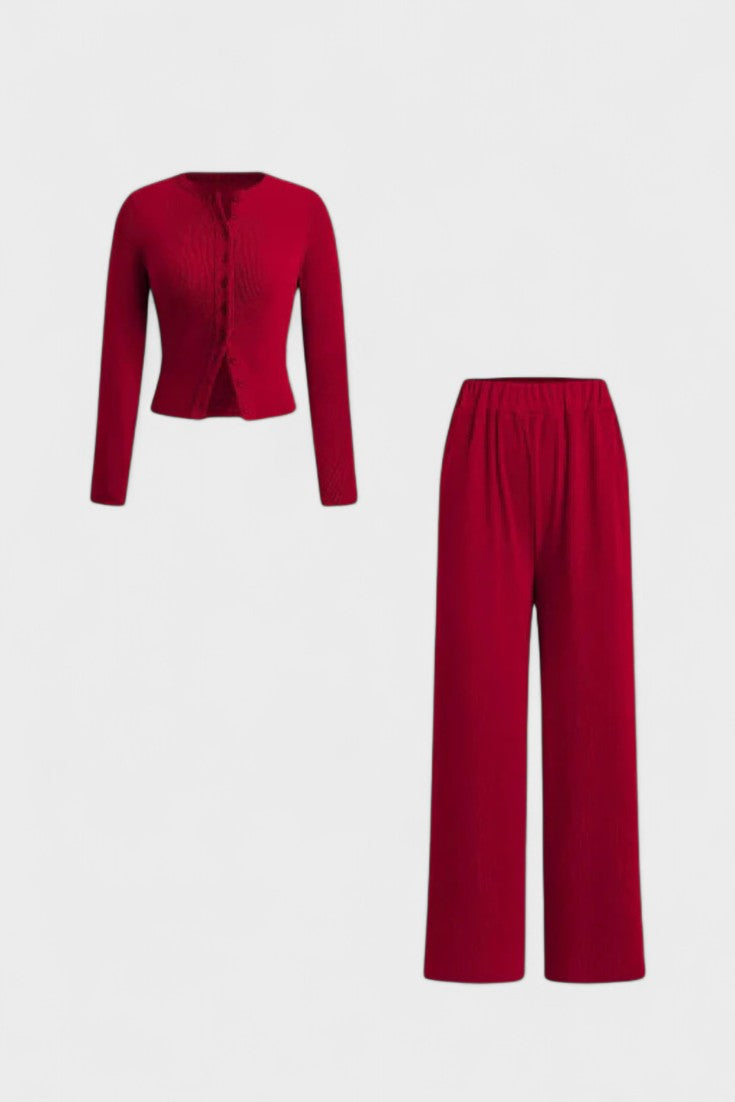 Tia | Strickjacke & weite Hose Set