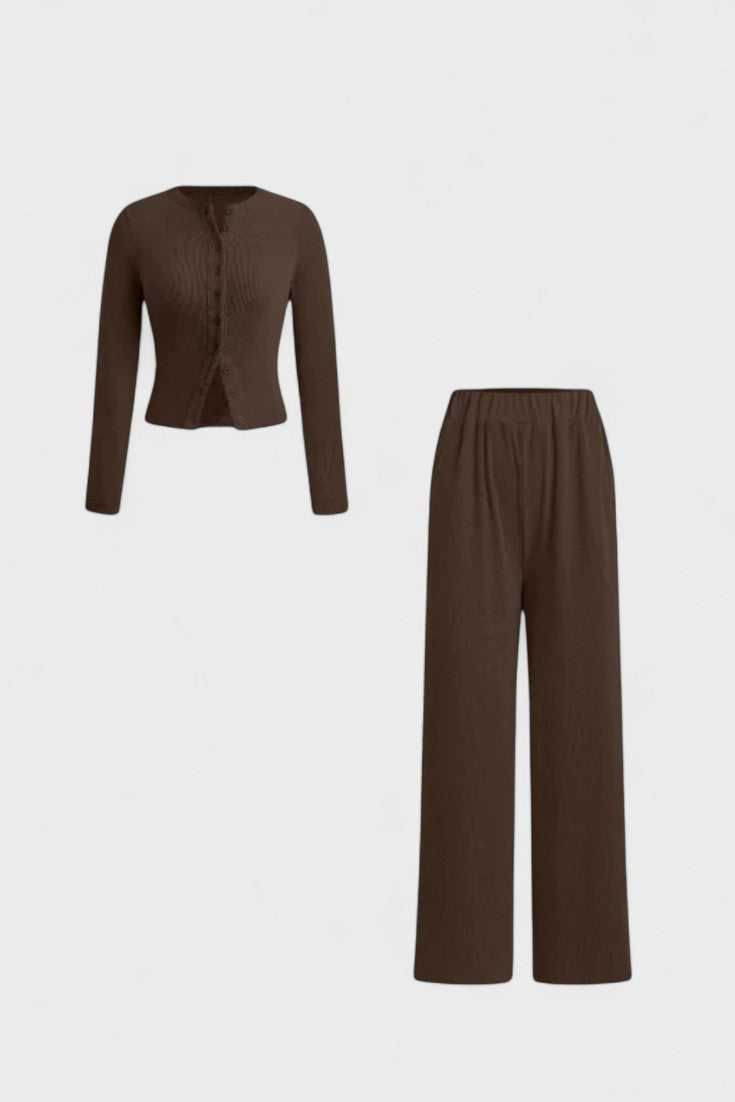 Tia | Strickjacke & weite Hose Set