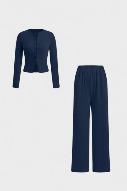 Tia | Strickjacke & weite Hose Set