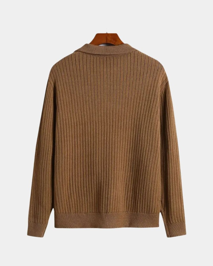 Hans-Dieter | Brauner Strickpullover mit offenem Polokragen