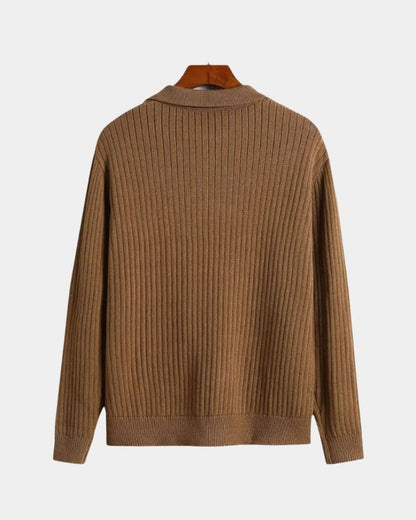 Hans-Dieter | Brauner Strickpullover mit offenem Polokragen