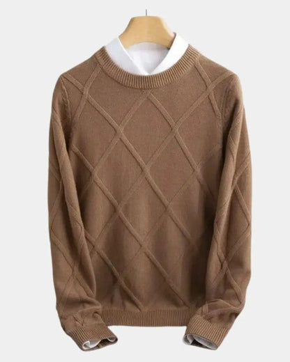 Hans-Dieter | Taupefarbener Rauten-Strickpullover
