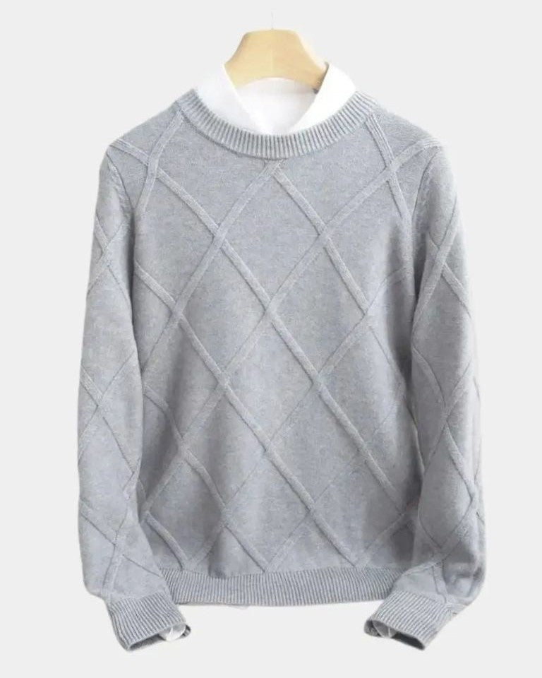 Hans-Dieter | Taupefarbener Rauten-Strickpullover