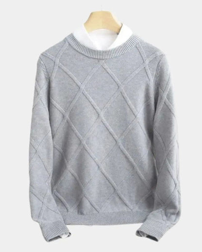 Hans-Dieter | Taupefarbener Rauten-Strickpullover