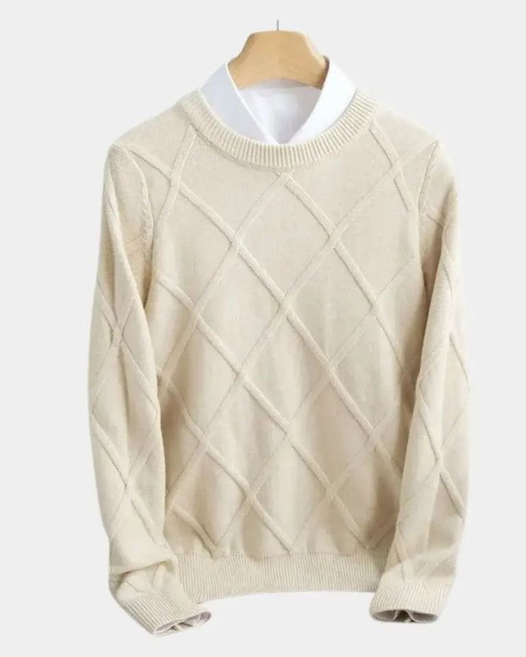 Hans-Dieter | Taupefarbener Rauten-Strickpullover