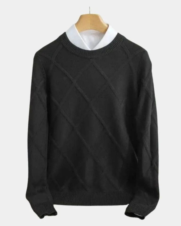 Hans-Dieter | Taupefarbener Rauten-Strickpullover