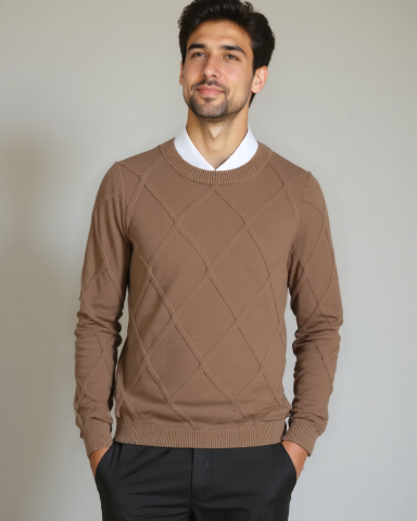 Hans-Dieter | Taupefarbener Rauten-Strickpullover