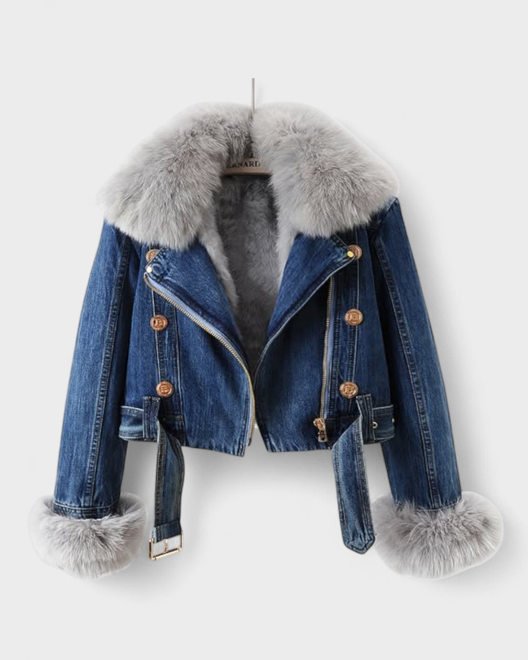 Theodora | Jeansjacke mit Kunstfellbesatz