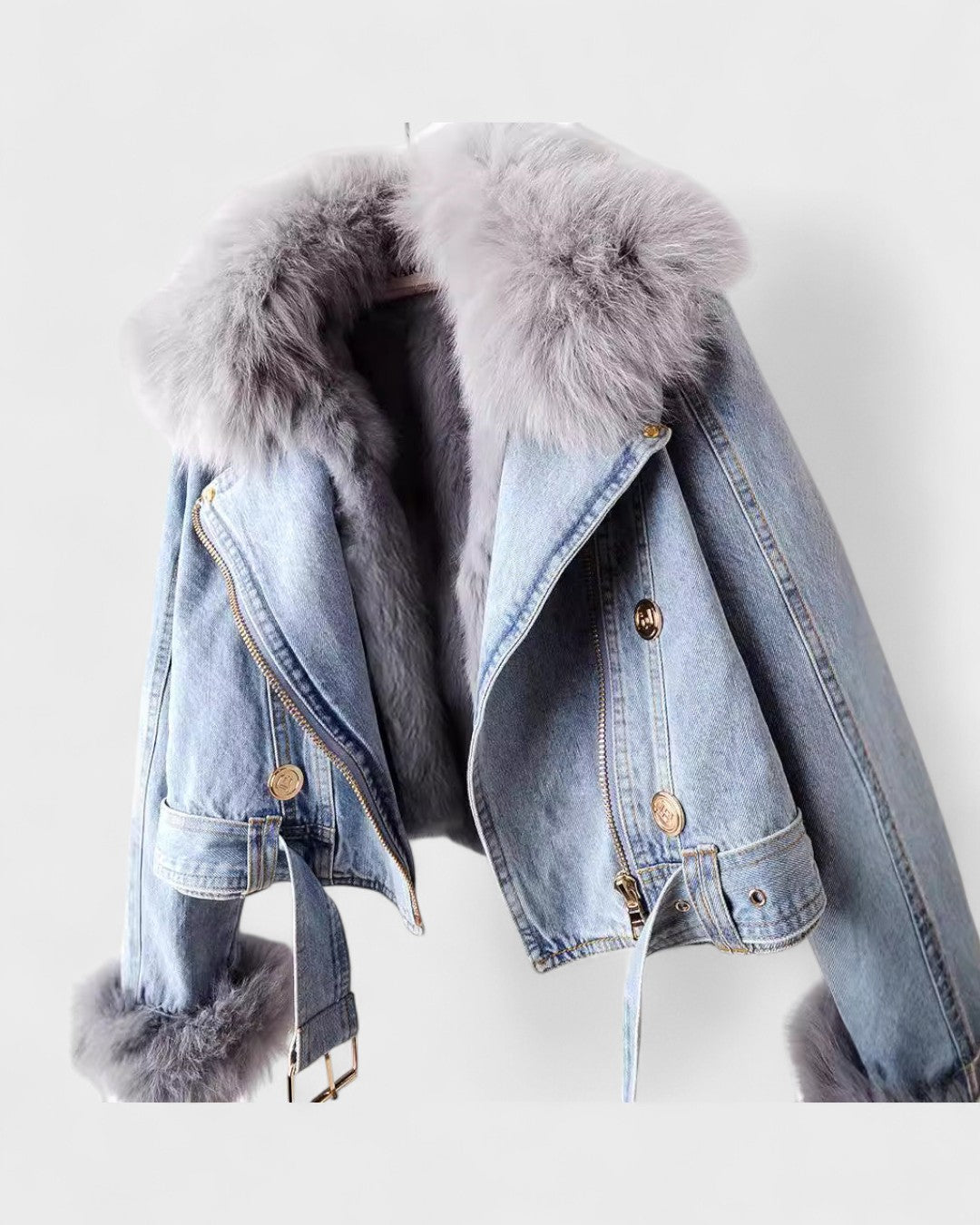 Theodora | Jeansjacke mit Kunstfellbesatz