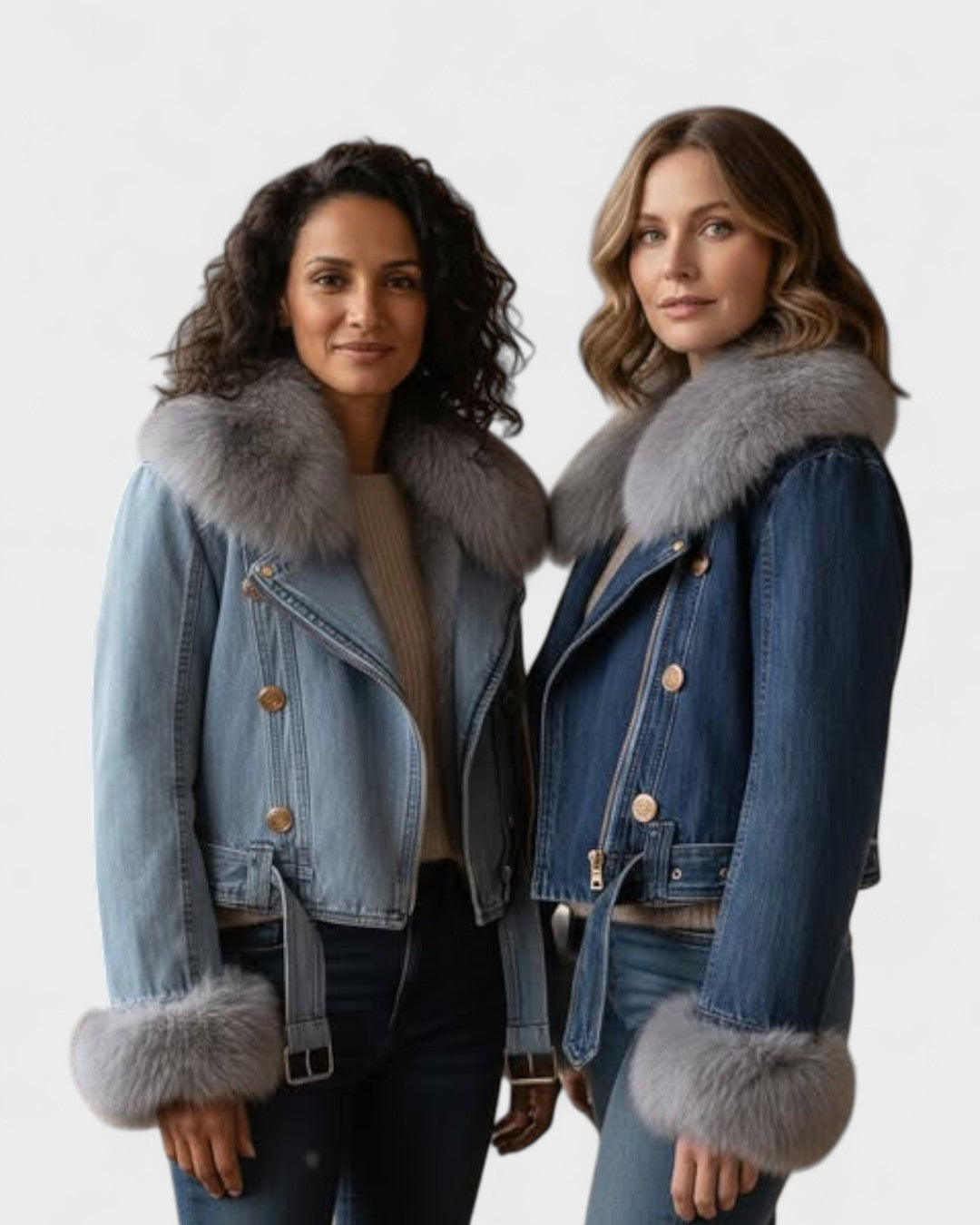 Theodora | Jeansjacke mit Kunstfellbesatz