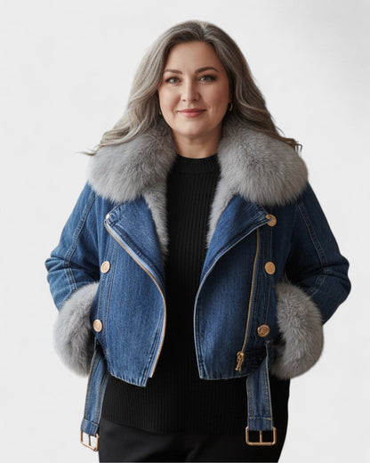 Theodora | Jeansjacke mit Kunstfellbesatz