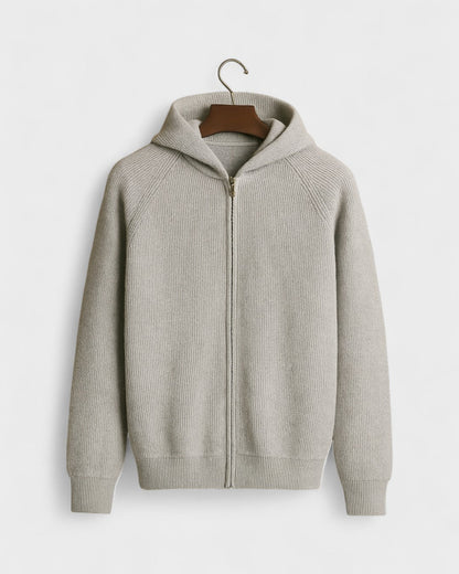 Hans-Werner | Hellgrauer Strick-Hoodie mit Reißverschluss