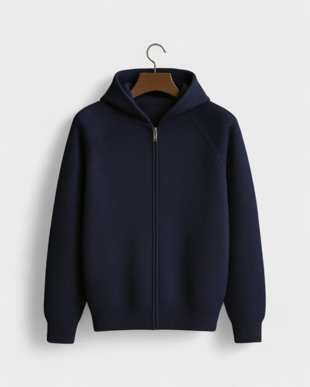 Hans-Werner | Hellgrauer Strick-Hoodie mit Reißverschluss