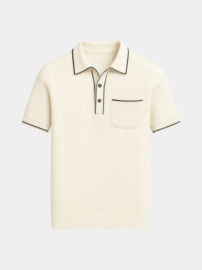 Hans-Werner | Dunkelblaues Strick-Poloshirt mit Brusttasche