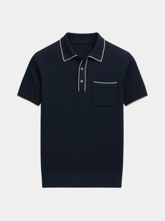 Hans-Werner | Dunkelblaues Strick-Poloshirt mit Brusttasche