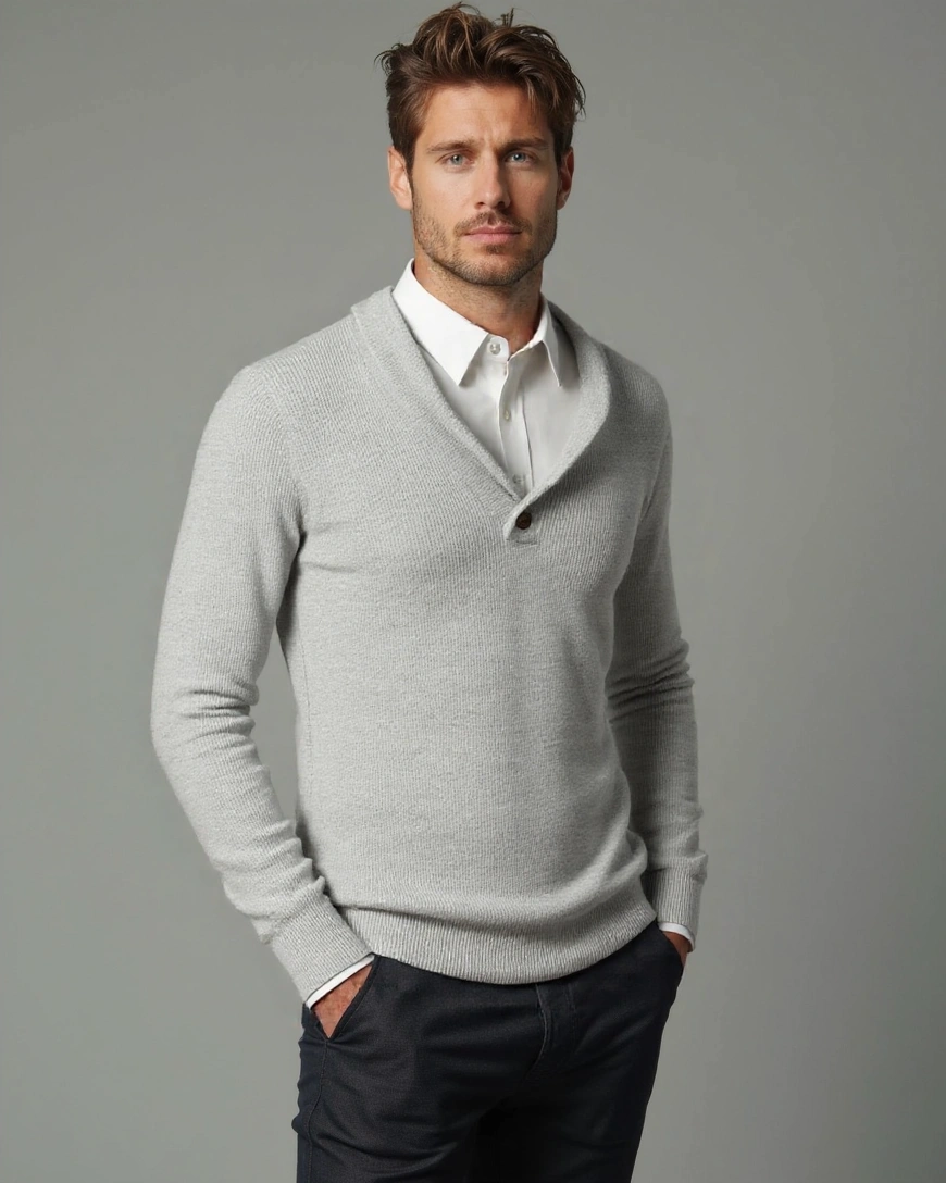 Franz-Josef | Grauer Pullover mit Schalkragen