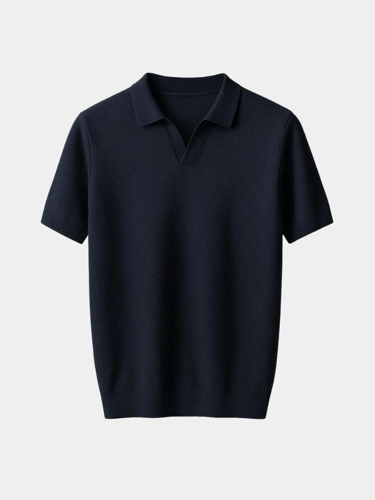 Viktor | Dunkelblaues Poloshirt mit offenem Kragen