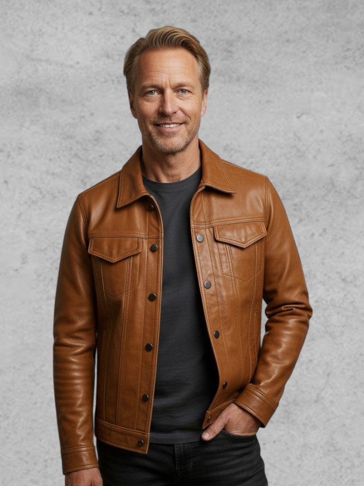 Viktor | Braune Jacke in Lederoptik