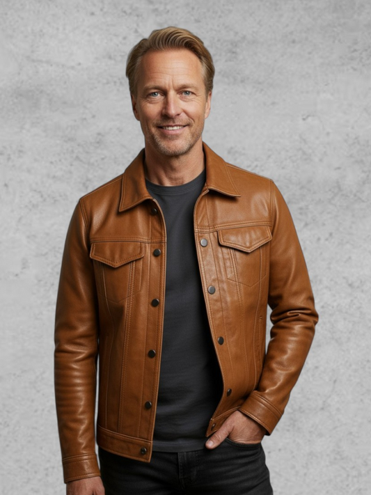 Viktor | Braune Jacke in Lederoptik