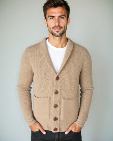 Viktor | Beige Strickjacke mit Knöpfen
