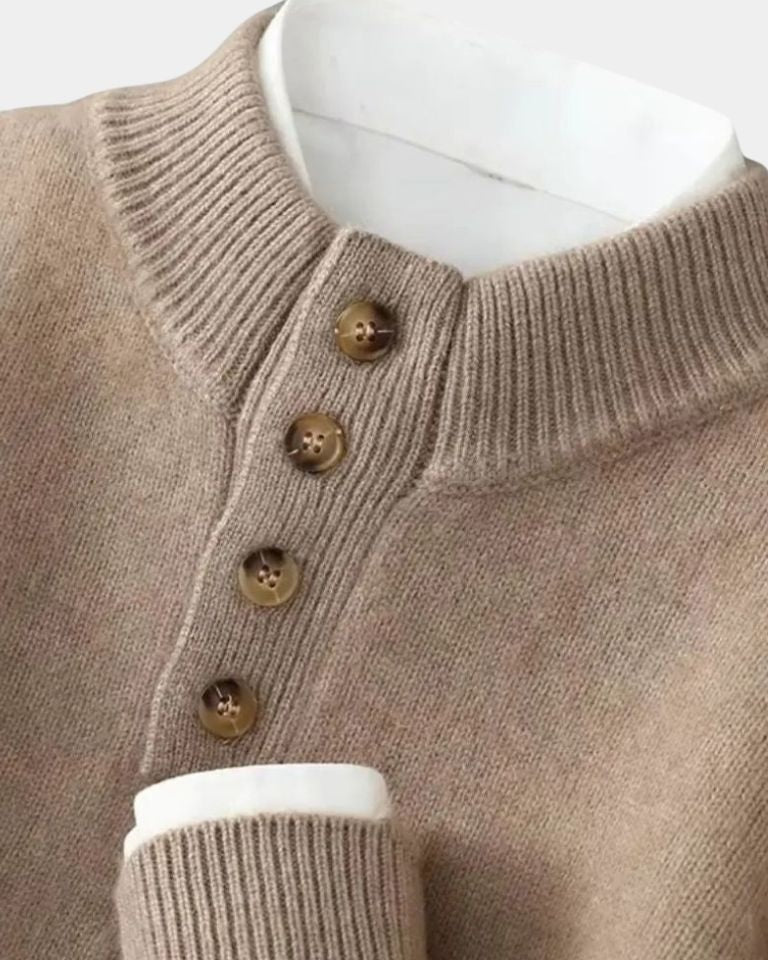 Heinz-Günter | Beiger Henley-Strickpullover