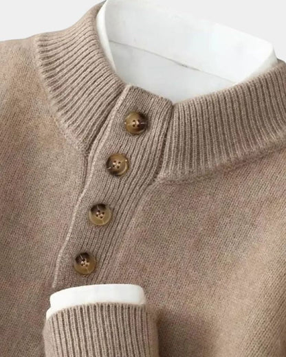 Heinz-Günter | Beiger Henley-Strickpullover