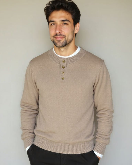 Heinz-Günter | Beiger Henley-Strickpullover